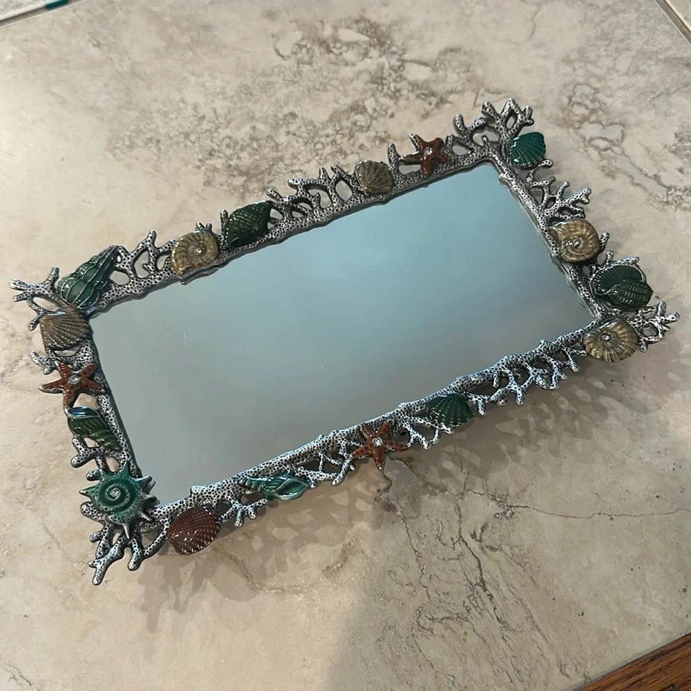 Pier 1 Coastal Shell Mirror Tray – Nautical Beach Decor